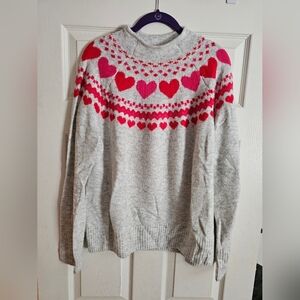 Gray and Pink Heart Pattern Sweater